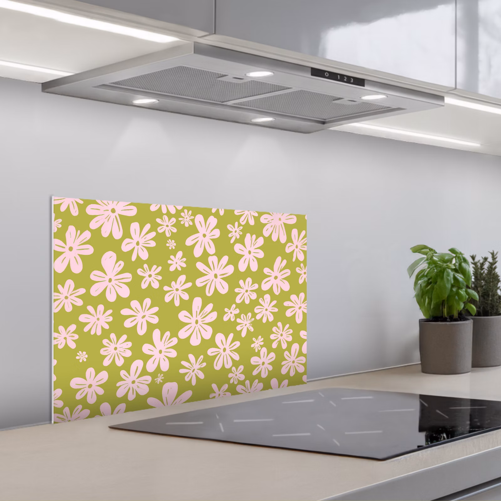 Spatscherm keuken - Bloemen - Roze - Getekend - Patroon — 1