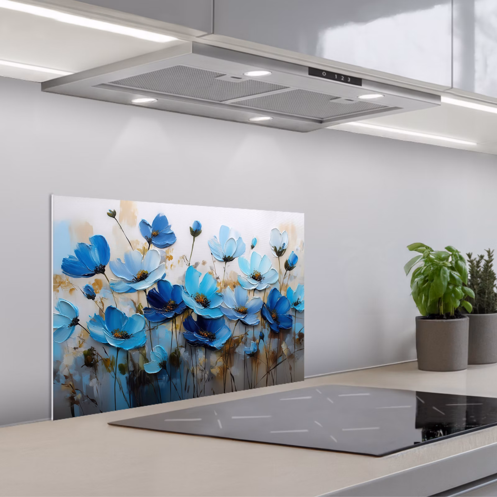 Spatscherm keuken - Bloemen - Schilderij - Blauw — 1
