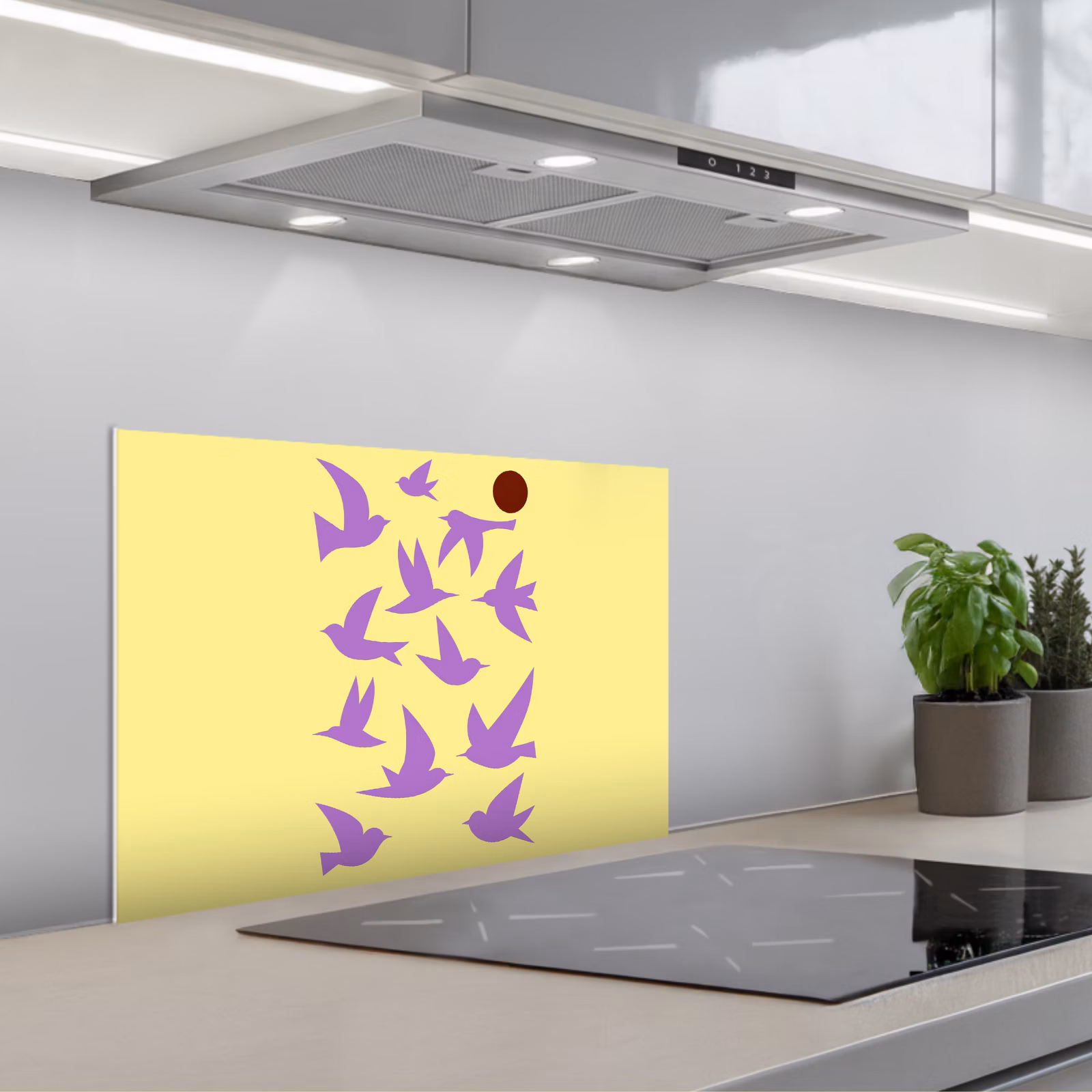 Spatscherm keuken - Vogels - Cirkel - Geel - Beweging — 1