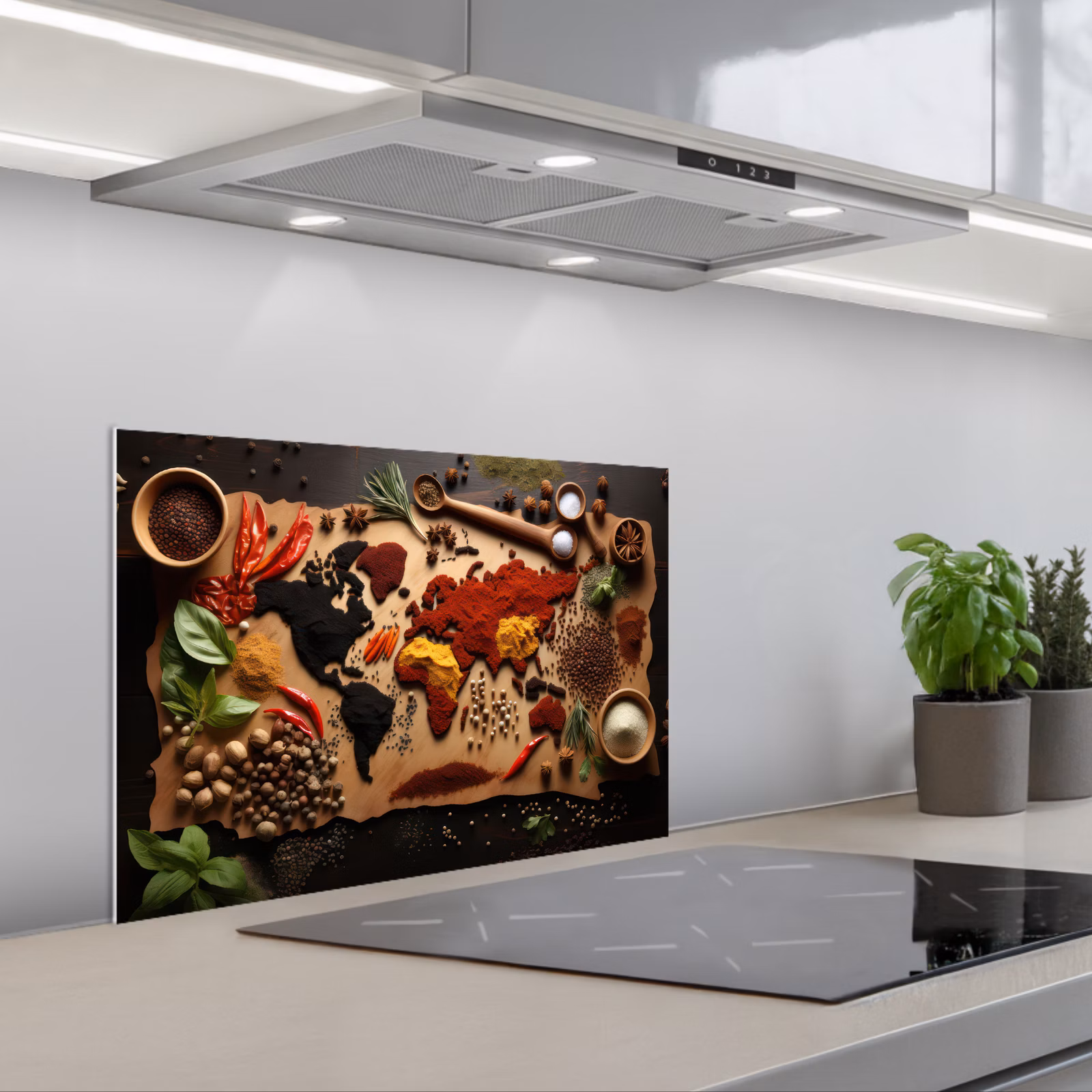Spatscherm keuken - Wereldkaart van Kruiden — 1