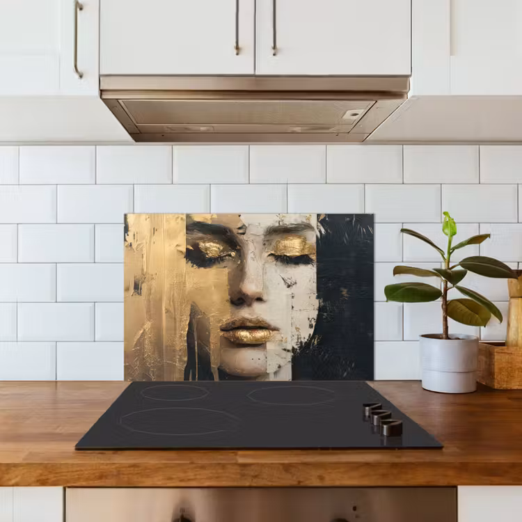 Spatscherm keuken - Abstract - Goud - Gezicht - Lippen — 3