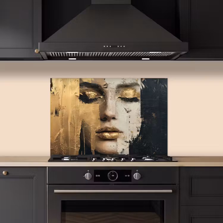 Spatscherm keuken - Abstract - Goud - Gezicht - Lippen — 5
