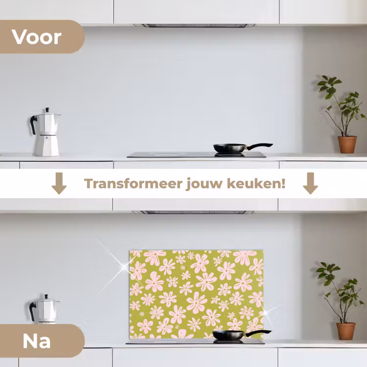Spatscherm keuken - Bloemen - Roze - Getekend - Patroon — 7