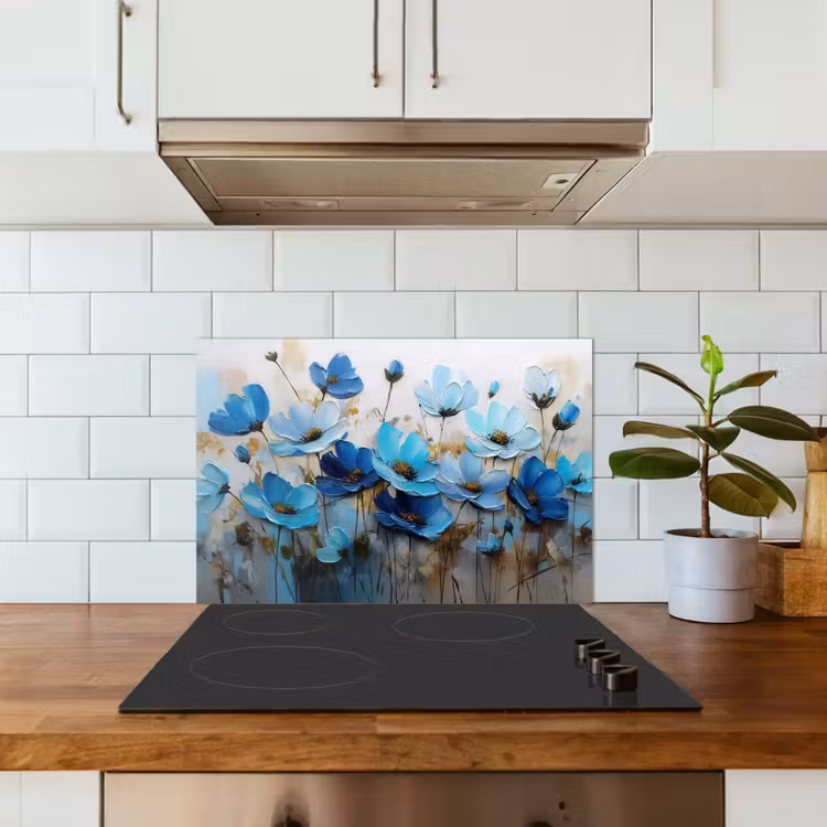 Spatscherm keuken - Bloemen - Schilderij - Blauw — 3