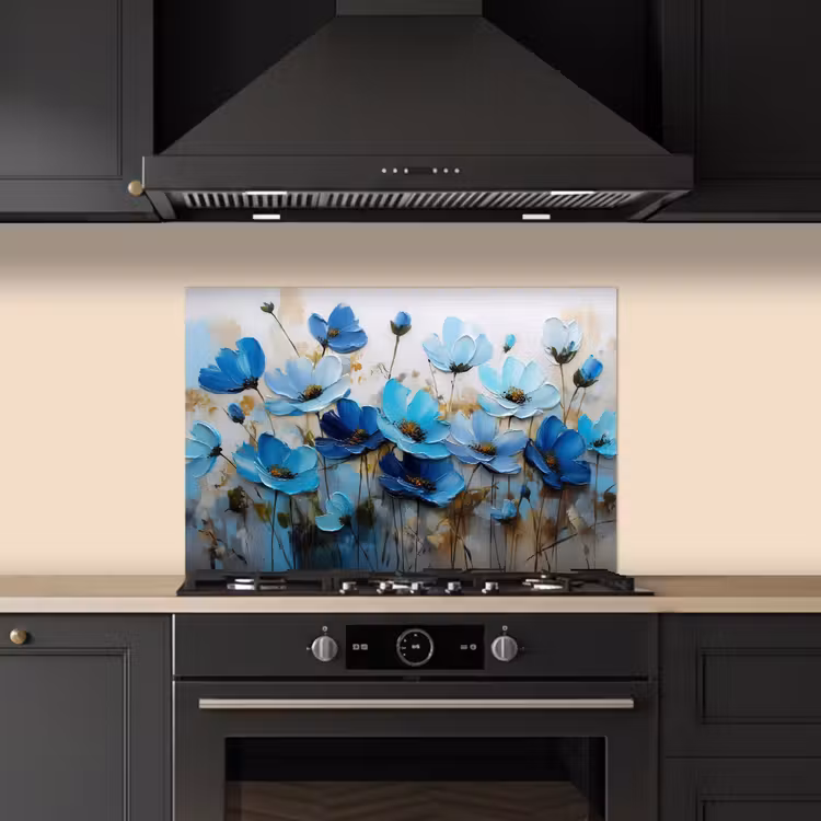 Spatscherm keuken - Bloemen - Schilderij - Blauw — 5