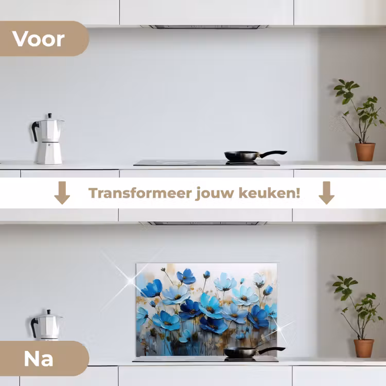 Spatscherm keuken - Bloemen - Schilderij - Blauw — 7