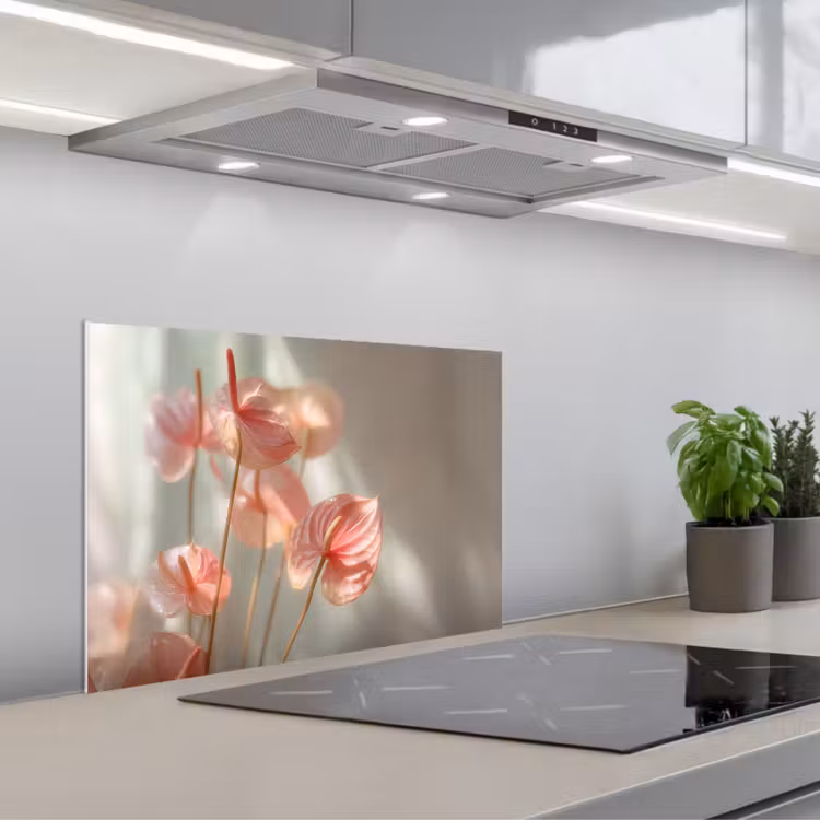 Spatscherm keuken - Bloemen - Stelen - Roze - Schaduw — 1