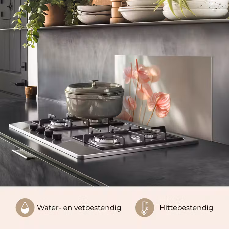 Spatscherm keuken - Bloemen - Stelen - Roze - Schaduw — 2
