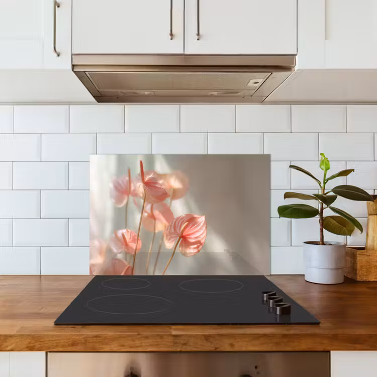 Spatscherm keuken - Bloemen - Stelen - Roze - Schaduw — 3