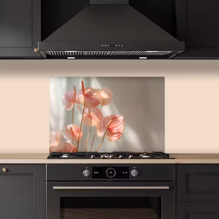 Spatscherm keuken - Bloemen - Stelen - Roze - Schaduw — 5