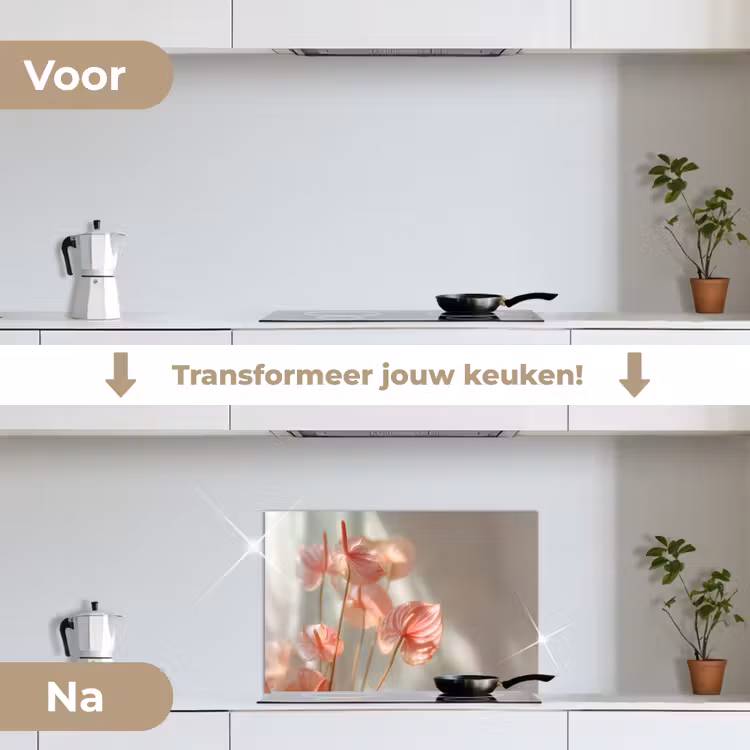 Spatscherm keuken - Bloemen - Stelen - Roze - Schaduw — 7