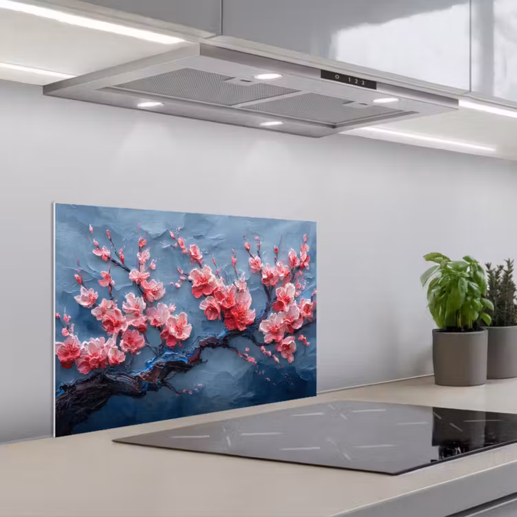 Spatscherm keuken - Bloesem - Bloem - Roze - Tak — 1