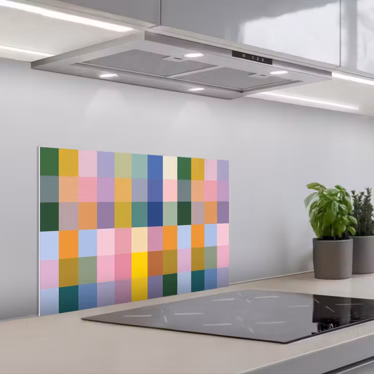 Spatscherm keuken - Blokken - Vierkant - Patroon - Gekleurd — 1