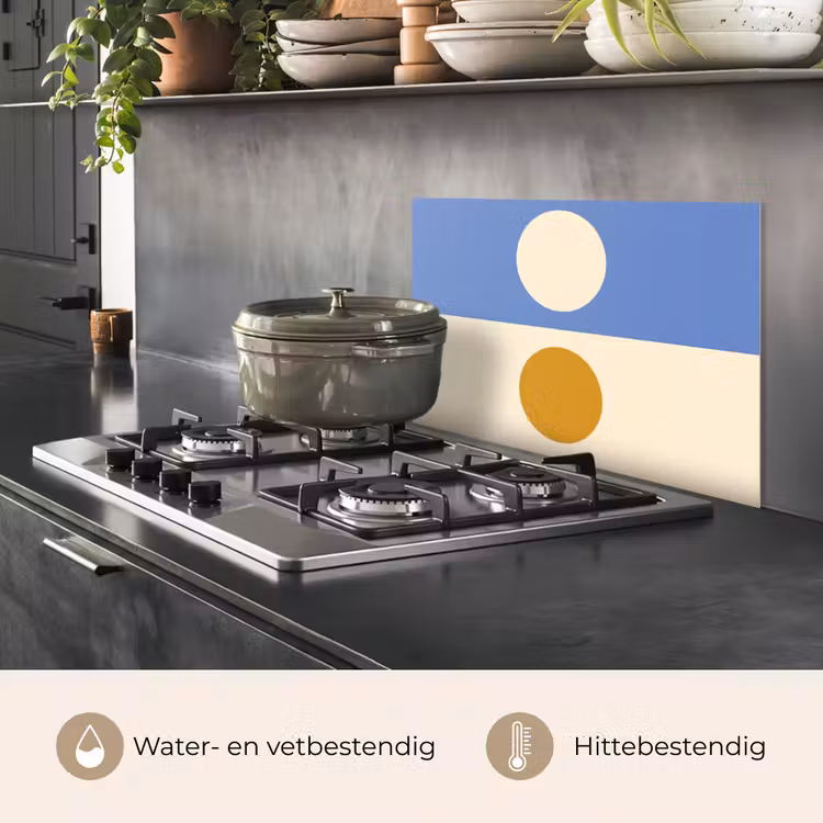 Spatscherm keuken - Cirkels - Symmetrisch - Wit - Blauw- Geel — 2