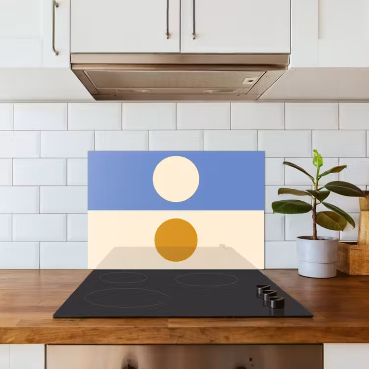 Spatscherm keuken - Cirkels - Symmetrisch - Wit - Blauw- Geel — 3