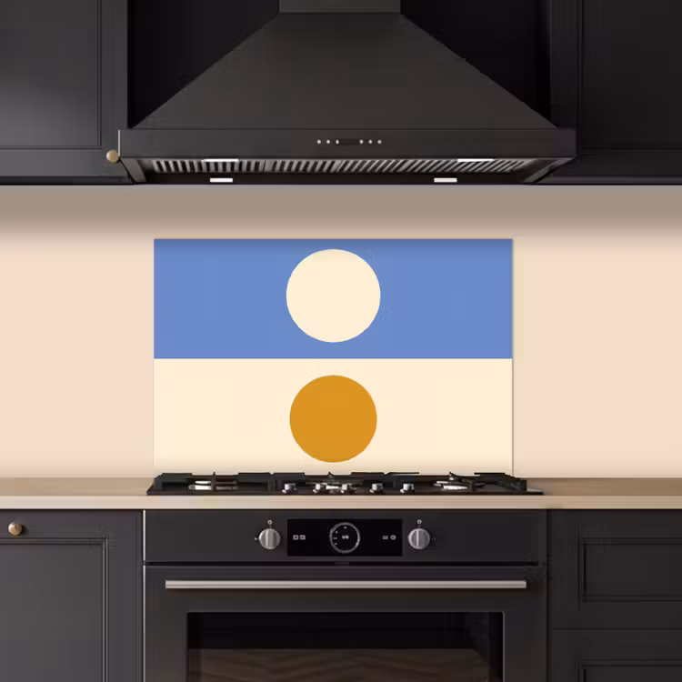 Spatscherm keuken - Cirkels - Symmetrisch - Wit - Blauw- Geel — 5