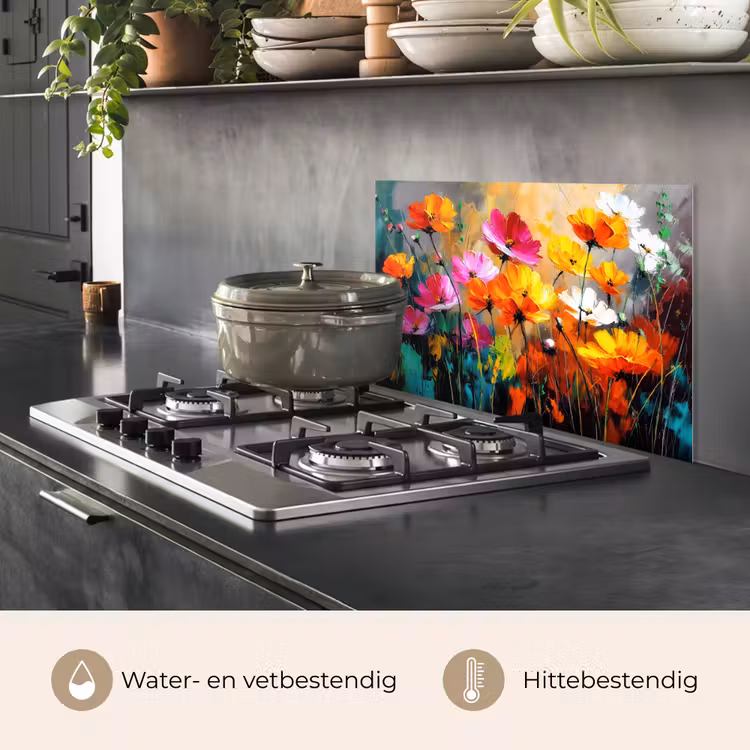 Spatscherm keuken - Felgekleurd - Bloemblaadjes - Abstract — 2