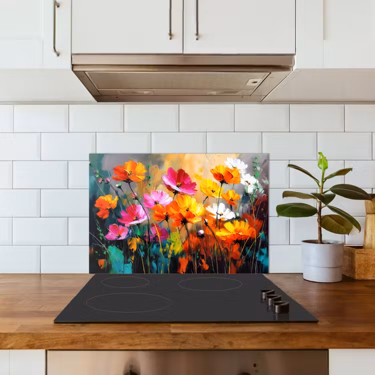 Spatscherm keuken - Felgekleurd - Bloemblaadjes - Abstract — 3