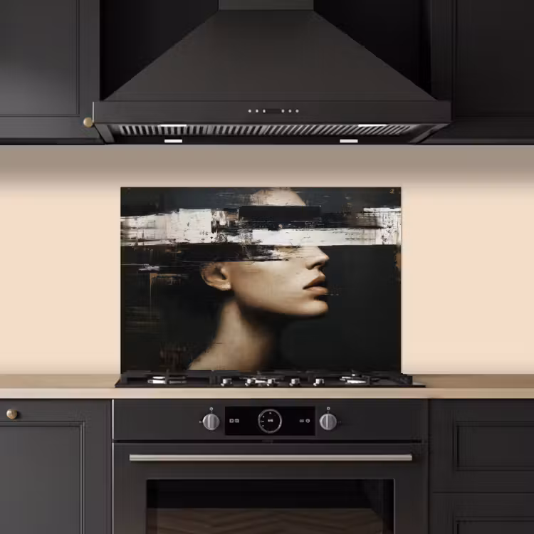 Spatscherm keuken - Gezicht - Vrouw - Zwart - Abstract — 5