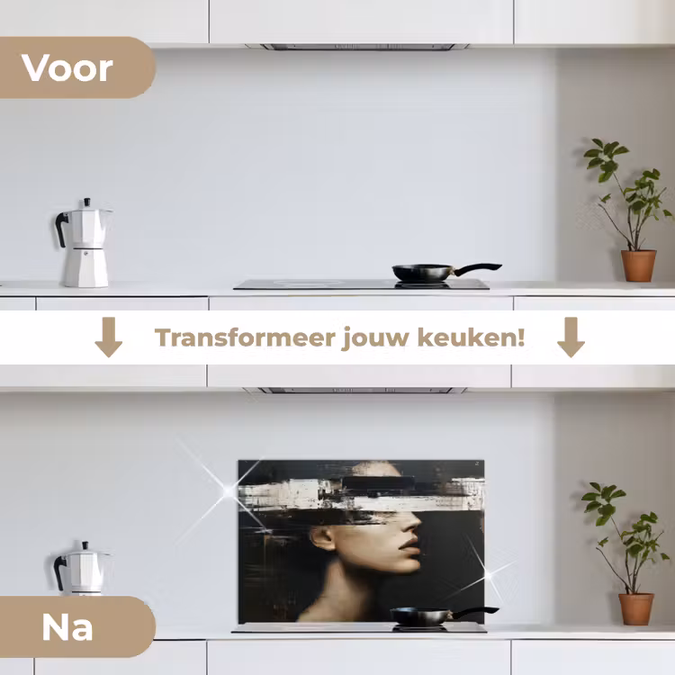 Spatscherm keuken - Gezicht - Vrouw - Zwart - Abstract — 7