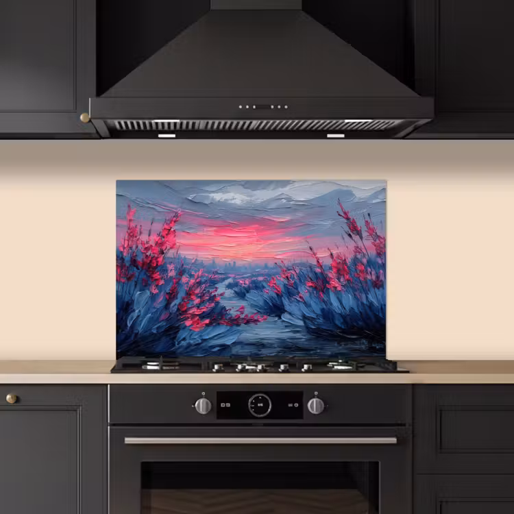 Spatscherm keuken - Schilderij - Zonsondergang - Bloemen - Rivier — 5