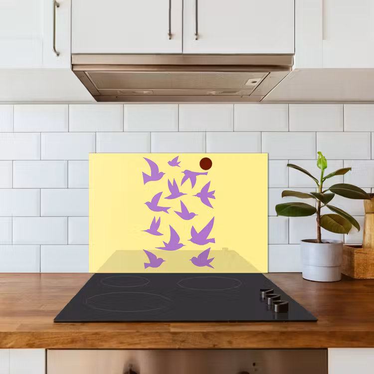 Spatscherm keuken - Vogels - Cirkel - Geel - Beweging — 3