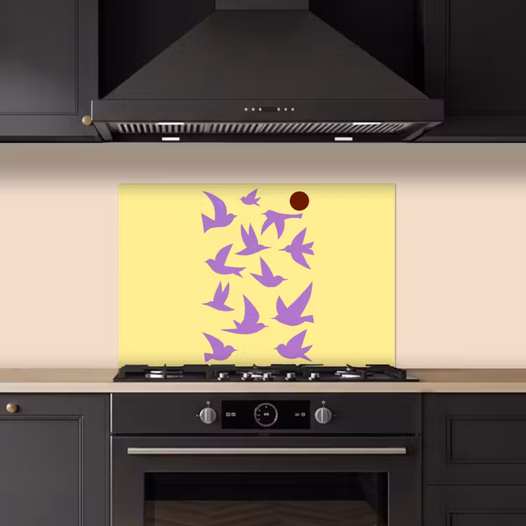 Spatscherm keuken - Vogels - Cirkel - Geel - Beweging — 5
