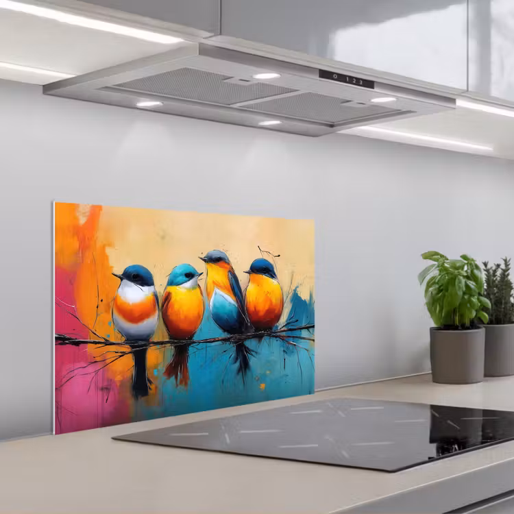 Spatscherm keuken - Vogels - Kleurrijk - Tak - Abstract — 1