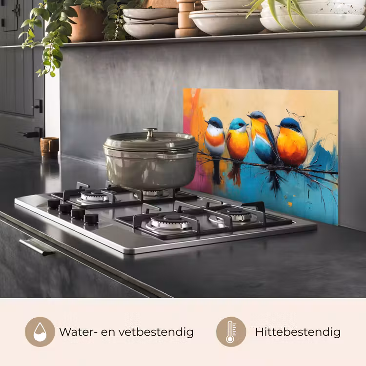 Spatscherm keuken - Vogels - Kleurrijk - Tak - Abstract — 2