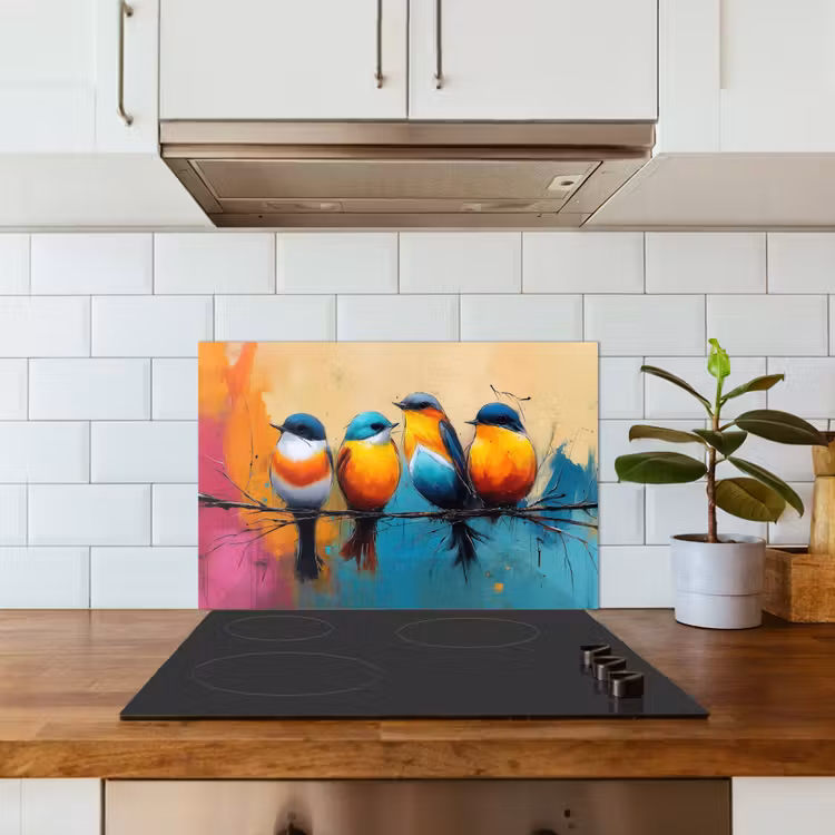 Spatscherm keuken - Vogels - Kleurrijk - Tak - Abstract — 3