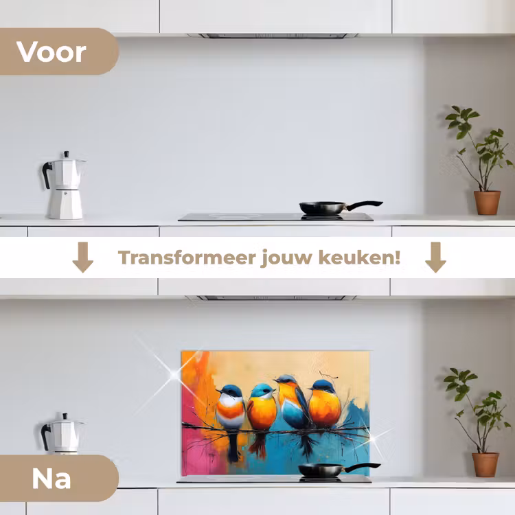 Spatscherm keuken - Vogels - Kleurrijk - Tak - Abstract — 7