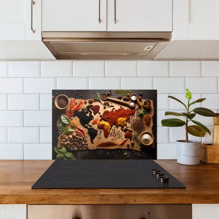 Spatscherm keuken - Wereldkaart van Kruiden — 3