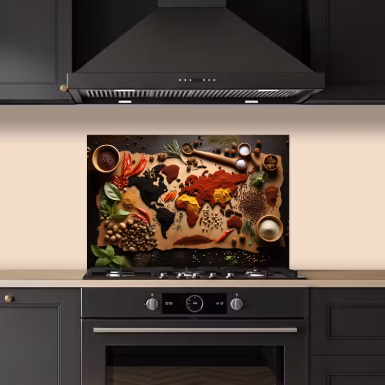 Spatscherm keuken - Wereldkaart van Kruiden — 5