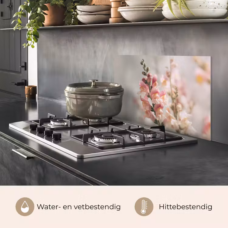 Spatscherm keuken - Bloem - Leeuwenbek - Roze - Stengel — 2