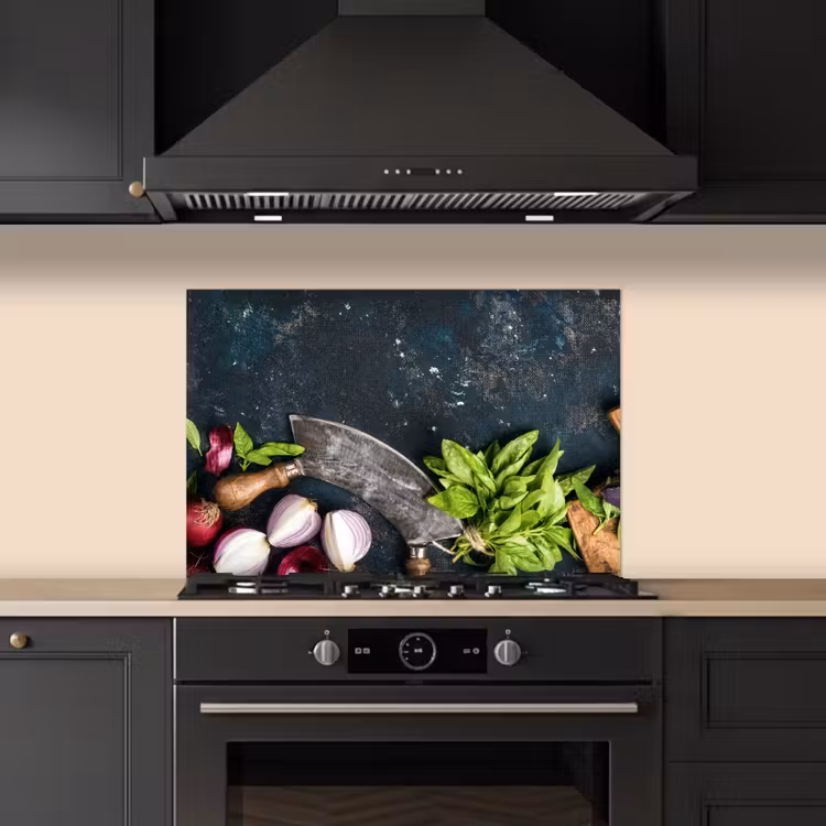 Spatscherm keuken - Koksmes en Verse Ingrediënten — 5