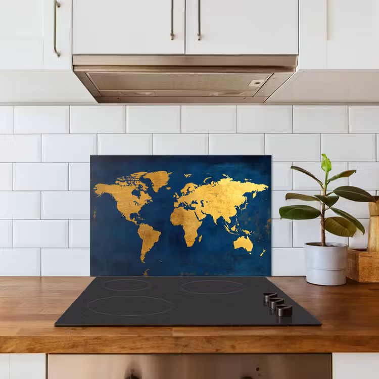 Spatscherm keuken - Wereldkaart - Goud - Donkerblauw — 3