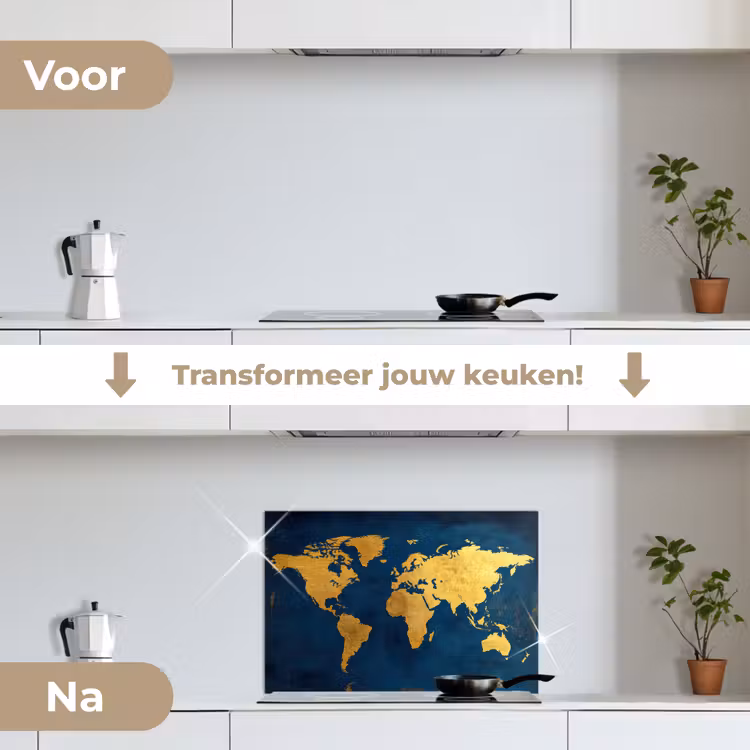 Spatscherm keuken - Wereldkaart - Goud - Donkerblauw — 7