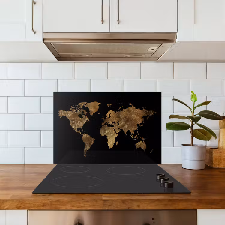 Spatscherm keuken - Wereldkaart - Goud - Luxe - Aarde - Zwart — 3
