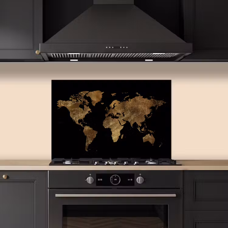 Spatscherm keuken - Wereldkaart - Goud - Luxe - Aarde - Zwart — 5