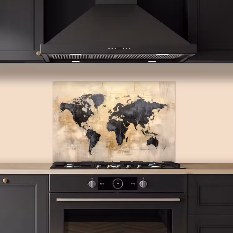 Spatscherm keuken - Wereldkaart - Goud - Zwart - Abstract — 5