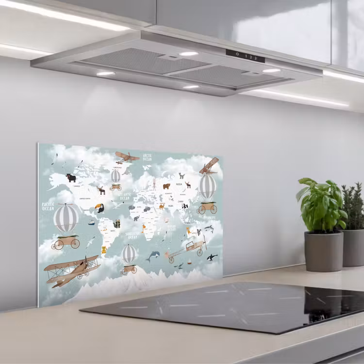 Spatscherm keuken - Wereldkaart - Kind - Vliegtuig — 1