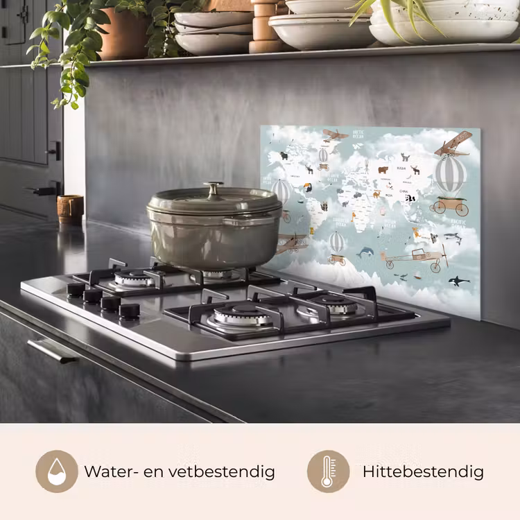 Spatscherm keuken - Wereldkaart - Kind - Vliegtuig — 2