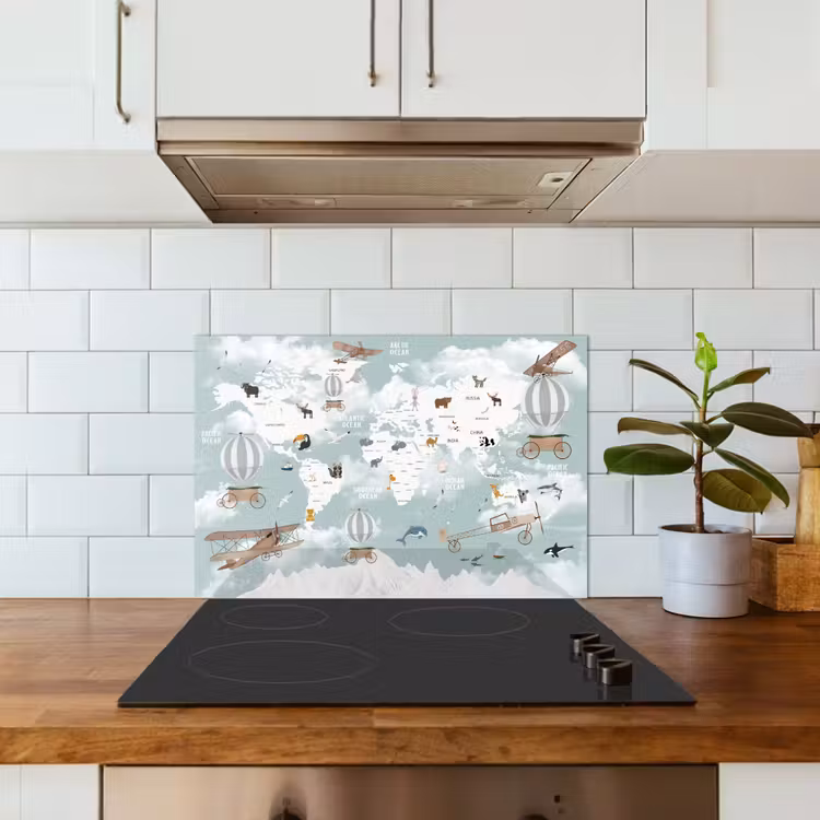Spatscherm keuken - Wereldkaart - Kind - Vliegtuig — 3