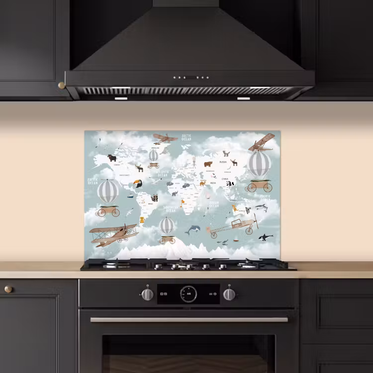 Spatscherm keuken - Wereldkaart - Kind - Vliegtuig — 5