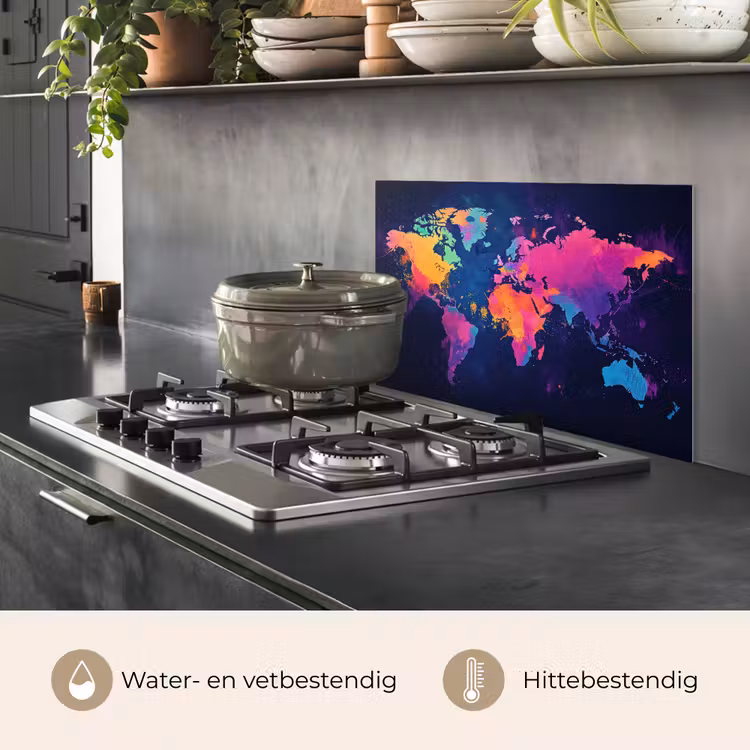 Spatscherm keuken - Wereldkaart - Kleurrijk - Graffiti — 2