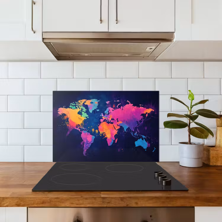 Spatscherm keuken - Wereldkaart - Kleurrijk - Graffiti — 3