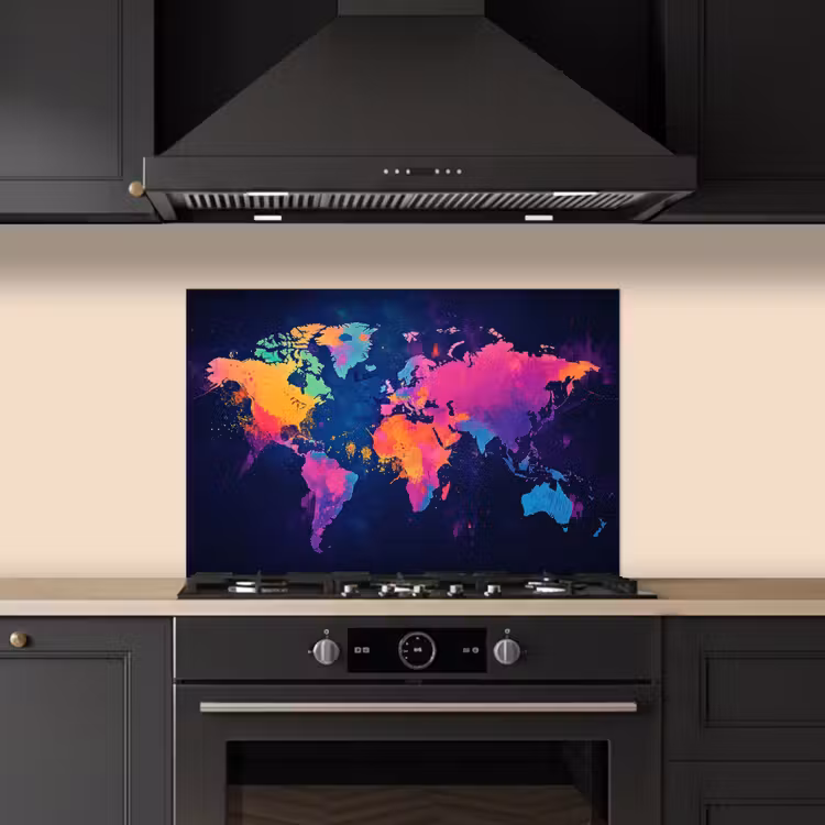 Spatscherm keuken - Wereldkaart - Kleurrijk - Graffiti — 5