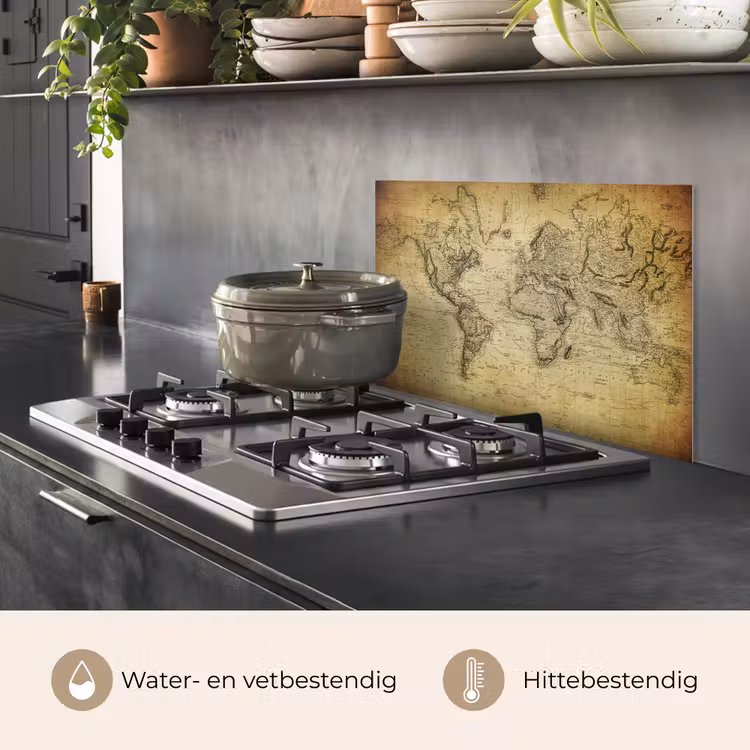 Spatscherm keuken - Wereldkaart - Vintage - Antiek - Bruin - Papier — 2