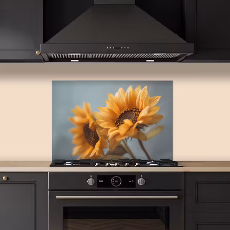 Spatscherm keuken - Zonnebloemen - Geel - Wazig — 5