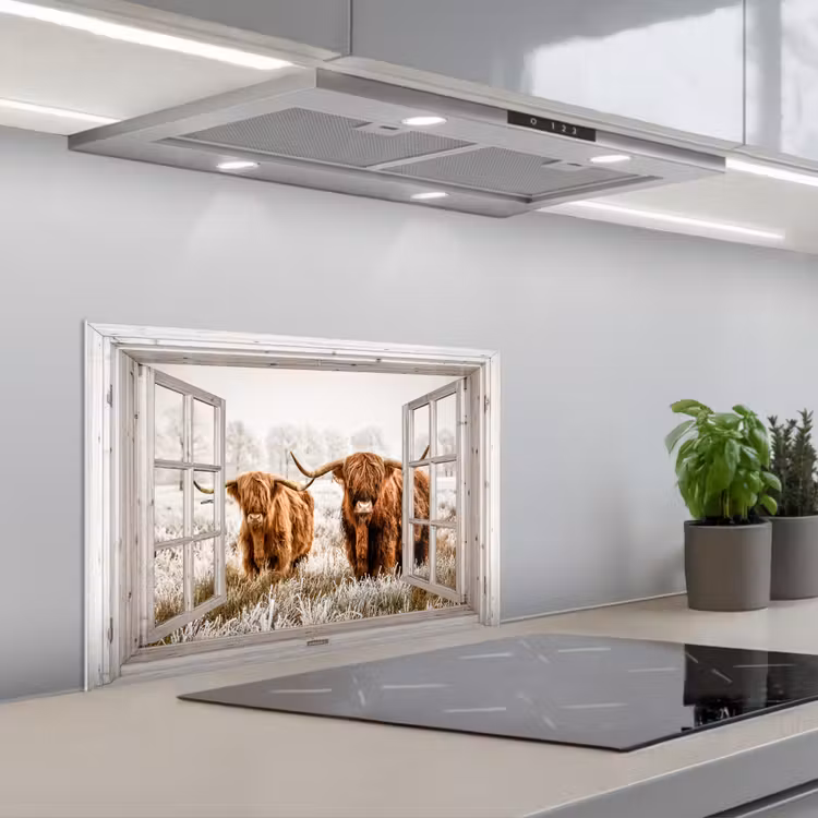 Spatscherm keuken - Doorkijk - Schotse hooglander - Dieren — 1